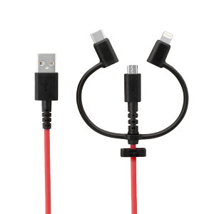 【アウトレット商品】 3 in 1 超タフストロングケーブル Type-A to microUSB / Lightning & Type-C アダプター付き 30cm