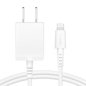 再値下げ【アウトレット商品】 Lightning 超タフストロングケーブル AC充電器 一体型 1.5m ホワイト 急速充電対応