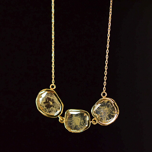 (スライスダイヤモンド 宝石 ゴールド ネックレス)スライスダイヤモンド 3連 K18YG K18ゴールド ネックレス スライスダイアモンド 天然石 誕生石のサムネイル