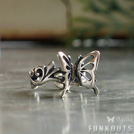 (オーダー品)(イヤーカフ 蝶)(FUNKOUTS)(Ageha)(片耳)唐草と小さなバタフライ 蝶々 アラベスク プランツ リーフ ゴシック調クール シルバー925 イヤーカフ(FAE-076)