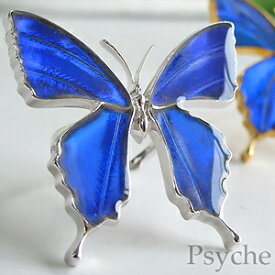 (Psyche/オーダー品) バタフライ アゲハ蝶デザイン リング (カキカモルフォ/シルバー925）