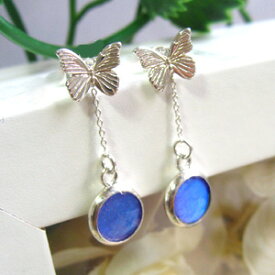 バタフライ ピアス蝶 ●オーダー品●【Psyche】本物の蝶の羽 Butterfly ピアス(メネラウスモルフォ/シルバー925） フックピアス シルバー ゴールド