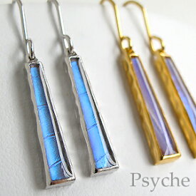 (Psyche/オーダー品) 長方形 蝶の羽 ピアス(エガモルフォ/シルバー925）