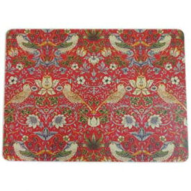 Customworks 英国製 ウィリアムモリス ラージプレイスマット ランチョンマット ハード 撥水 (36×27cm) Morris Design Oxford プレースマット ハード プレイスマット テーブルマット ランチマット マット おしゃれ ギフト 花 花柄 いちご泥棒 Strawberry Thief Red　LTM62