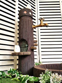 立水栓　水栓柱　立水栓セット送料無料【丸太調アレンジ立水栓柱＆シンクセット】庭　水道　外水道　水受け　ガーデンパン