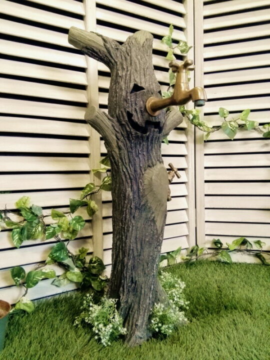 楽天市場 立水栓 水栓柱 立水栓セット 立水栓水栓柱 かわいいオバケの木の立水栓柱 シンクセット 庭 水道 外水道 水受け ガーデンパン Oyajiの庭 楽天市場支店