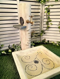 立水栓　水栓柱　立水栓セット　立水栓水栓柱【こびとのタラップ　立水栓柱＆シンクセット】庭　水道　外水道　水受け　ガーデンパン