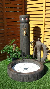 立水栓 水栓柱 立水栓セット送料無料【ガラスタイル入り(Aタイプ)丸太調 立水栓柱&シンクセット】庭 水道 外水道 水受け ガーデンパン