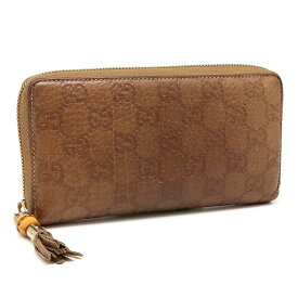 【中古】グッチ グッチシマ フリンジ付き ラウンドファスナー長財布 307984 バンブー レザー ブラウン GUCCI