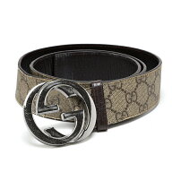 グッチ GGレザーベルト インターロッキングGバックル 114984 カーキ×ブラウン GUCCI