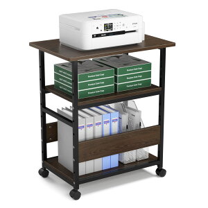 プリンター台 キャスター付き プリンターラック プリンターワゴン 3段 中棚調整 木製 スライド棚 サイドワゴン プリンターワゴン 在宅勤務 移動便利 総耐荷重60kg 幅60×奥行40×高さ70cm 組み立