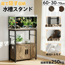 【15％OFF＋P5倍｜マラソン限定！楽天1位連続受賞＆最強配送★隠す収納】DEWEL 水槽台 60cm 水槽ラック 水槽スタンド 収納棚 ロッカー 木製 総耐荷重250kg 配線穴付き 飼う 飼育 お世話 熱帯魚 2段 収納ラック ウッド 木製 フック アジャスター付 ウッド 水槽 頑丈