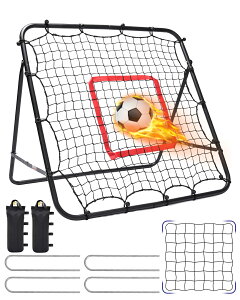 【超お得★18%OFFクーポン配布中】CYFIE リバウンドネット サッカー 野球 一人 練習 100×100cm 野球 ソフトボール 守備 練習 折りたたみ 5角度調節 組立簡単 リバウンドネット用砂袋 2個セット