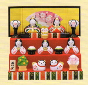 錦彩 花かざり雛 三段飾り  ひな人形 コンパクト かわいい 雛人形 コンパクト かわいい 雛人形 おしゃれ インテリア 雛人形 かわいい 雛人形 薬師窯 雛人形 平飾り 雛人形 小さい 雛人形 陶