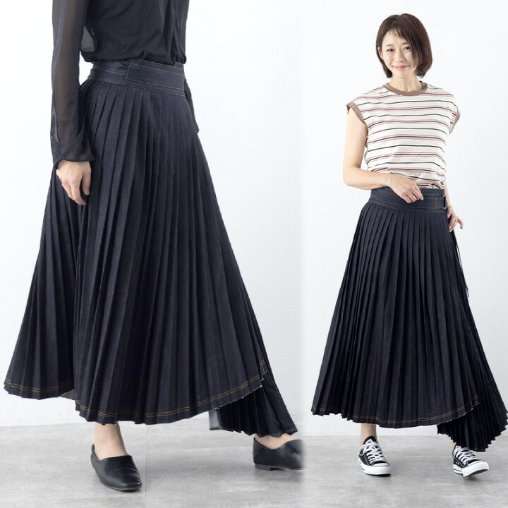 楽天市場】ラップスカート デニムスカート プリーツデニムスカート  