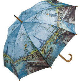 傘 レディース 晴雨兼用｜名画木製ジャンプ傘（ジョルジュ B. 「エッフェル塔」）｜絵画 ギフト ありがとう 母の日 誕生日 贈り物 レディース おしゃれ 長傘