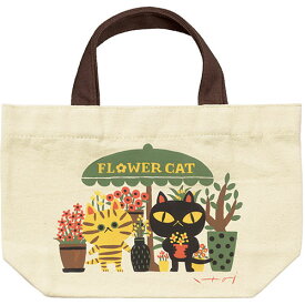 エコバック 折りたたみ おしゃれ｜糸井忠晴 コットン ランチバッグ「FLOWER CAT」｜かわいい サブバッグ 手提げバッグ コットン 綿 マグネット付き ネコ 猫