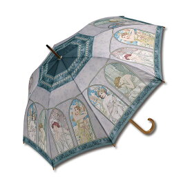 傘 レディース 晴雨兼用｜名画木製ジャンプ傘（ミュシャ「時の流れ」）｜絵画 梅雨 ギフト ありがとう 母の日 女性 誕生日 贈り物 レディース おしゃれ 長傘