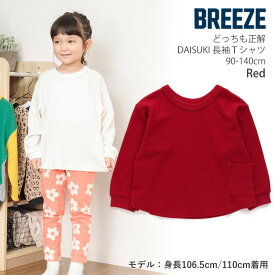 BREEZE DAISUKI長袖Tシャツ どっちも正解 両A面 前後着用可 ワッフル ポケット付き 無地 配色切替 キッズ ジュニア ベビー 男の子 女の子 ユニセックス【J406013】【90-140cm】 ブリーズ ダイスキ トップス 子供服 通園通学【メール便対象】