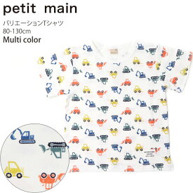 petit main プティマイン ボーイズ半袖Tシャツ 配色切替 ボーダー はたらく車 くるま ワーゲンバス 恐竜 お名前ネームタグ付き キッズ ベビー 男の子【 9542201 】【 80cm 90cm 100cm 110cm 120cm 130cm 】プティプラ トップス 子供 子供服 通園通学 夏【メール便対象】