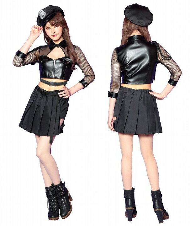楽天市場 ビターブラック ガーターポリス ポリス 婦警 コスプレ シック かっこいい セクシー 大人女性 衣装 なりきり コスチューム ハロウィン 衣装 パーティー イベント 56 パーティグッズ クラッカーカネコ