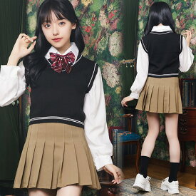 !最安値挑戦中!オルチャンセーラー ニットベスト ブラック×モカ　　[韓国 制服 コスプレ 韓国風制服 コスチューム 女子高生 衣装生徒 高校生 中学生 レディース 大人女性 ハロウィン イベント]【A-2184_908623】