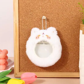 44-54mm缶バッジ用 ふわふわ ぬいぐるみ キャット カバー 白 透明 ★ 缶バッチ ケース キーホルダー 猫 ネコ ねこ ホワイト 痛バ デコレーション