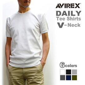 自店で検品済！AVIREX DAILY WEAR アビレックスストレッチVネックリブTシャツ (アヴィレックス/6143501) 伸縮性 丈夫 デイリー 無地 半袖Tシャツ S/S V NECK T-SHIRT 伸び縮み 長持ち インナー 肌着 No.783-4934008