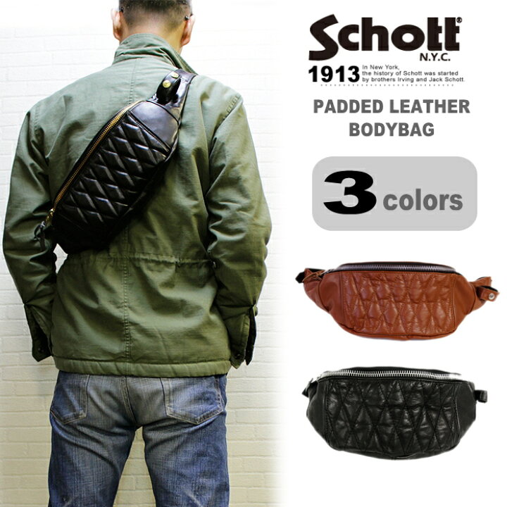 楽天市場】Schott PADDED LEATHER BODYBAG レザーボディーバッグ  