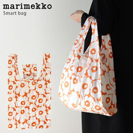 【 メール便可 】 マリメッコ ( marimekko ) スマートバッグ ポーチ一体型 Mini Unikko ( ミニ ウニッコ ) / オレンジ×ホワイト　 ( 折りたたみ エコバッグ )【 正規販売店 】