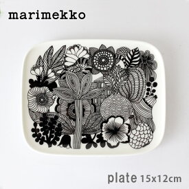 マリメッコ ( marimekko ) Siirtolapuutarha ( シイルトラプータルハ ）スクエア プレート 15×12cm 植物柄 / ホワイト×ブラック　【 正規販売店 】