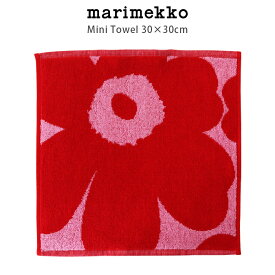 【 メール便 3枚まで可 】 マリメッコ ( marimekko ) Unikko ( ウニッコ ) ミニタオル 30×30cm / ピンク×レッド　【 正規販売店 】