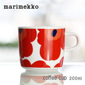 マリメッコ ( marimekko ) Unikko ( ウニッコ ) コーヒーカップ 200ml 取っ手有 / ホワイト×レッド 【 正規販売店 】