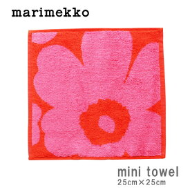 【 メール便 5枚まで 可 】 マリメッコ ( marimekko ) Unikko ( ウニッコ ) ミニタオル 25×25cm / レッド×ピンク　【 正規販売店 】