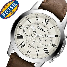 フォッシル腕時計 FOSSIL時計 FOSSIL 腕時計 フォッシル 時計 グラント GRANT メンズ ホワイト FS4735 革 ベルト クロノ グラフ ブラウン シルバー アイボリー クリーム ファッション 人気
