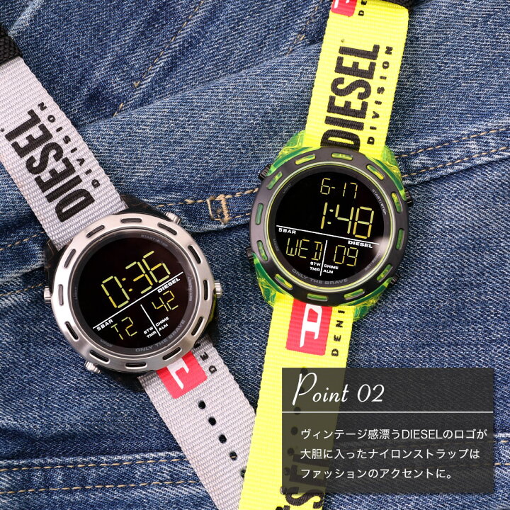楽天市場 ディーゼル 腕時計 Diesel 時計 ディーゼル時計 クラッシャー Crusher メンズ レディース デジタル 液晶 人気 ブランド ナイロン ベルト バンド 個性的 おしゃれ カジュアル ストリート 90年代 派手 カラフル クリア 蛍光 軽量 夏 フェス カレンダー 誕生日