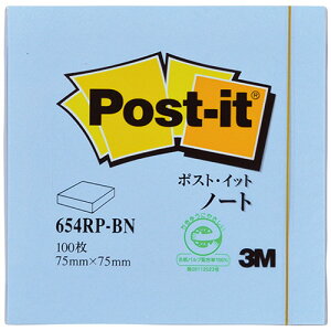 3M ポスト・イット ノート 再生紙 75×75mm ブルー 654RP−BN 1冊