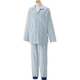 【お取寄せ品】 ケアファッション　フルオープンパジャマ　紳士用　ブルー　LLサイズ　01885−03　1着 【送料無料】