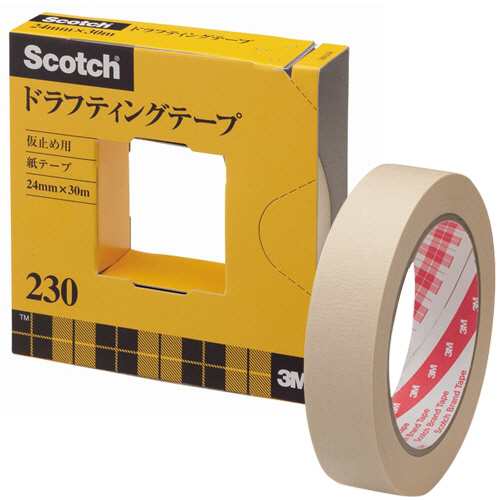 仮止めに便利 ３Ｍ スコッチ ドラフティングテープ ２３０ ２３０－３－２４ 上等 ２４ｍｍ×３０ｍ １巻 大巻 最安値