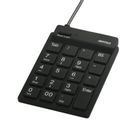 バッファロー　スリムテンキーボード　USB2.0ハブ（2ポート）／Tabキー付　ブラック　BSTKH08BK　1個