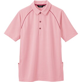 【お取寄せ品】 アイトス　バックサイドポケット付半袖ポロシャツ（男性用）　二重編みニット　ピンク　3Lサイズ　AZ－7663－160－3L　1着 【送料無料】