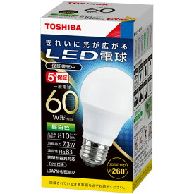 東芝ライテック　LED電球　一般電球形　E26口金　7．3W　昼白色　LDA7N−G／60W／2　1個