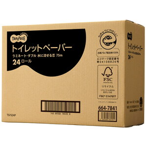 TANOSEE トイレットペーパー 水に流せる芯 ダブル 75m 1ケース(24ロール:6ロール×4パック)