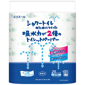 【お取寄せ品】 大王製紙　エリエール　シャワートイレのためにつくった吸水力が2倍のトイレットペーパー　ダブル　芯あり　25m　無香料　1セット（72ロール：18ロール×4パック） 【送料無料】