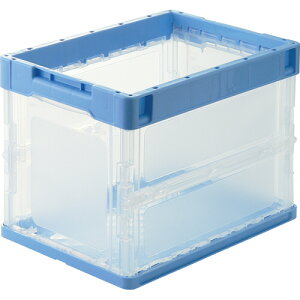 TANOSEE 折りたたみコンテナ 軽量タイプ フタなし 20L ブルー/透明 1台