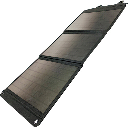 太陽光さえあれば充電可能、防災・アウトドアに便利なソーラー充電器。    多摩電子工業 ソーラー充電器３０Ｗ ブラック ＴＳＫ９１Ｋ １台