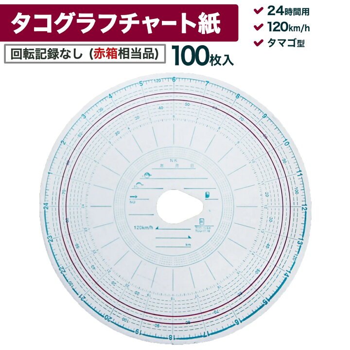 楽天市場】タコグラフチャート紙 回転記録なし 24時間用 120km/h 100枚 