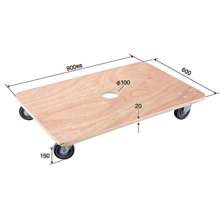 楽天市場】合板平台車 積載荷重200kg 600×900mm 大型 木製 4輪自在 
