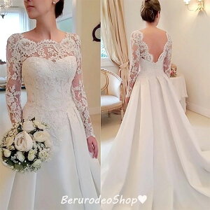 ス 袖あり 長袖 結婚式ドレス 二次会ドレス 花嫁ドレス 白 ホワイトドレス Aライン シンプル 海外挙式 披露宴 XS~XXXL 送料無料