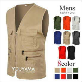 メンズ ベスト ゆったり カジュアル ファッション チョッキ トラベルジャケット ポケット 上着 ビックサイズ L-5XL 前開き 新作